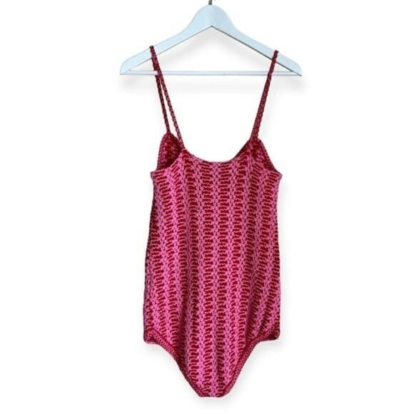 ZARA Bloggers Fav Textured Knit Bodysuit Bloggers Favorite Size L Pink & Red NEW - Picture 3 of 6